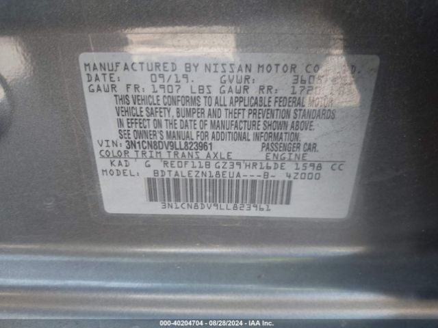 3N1CN8DV9LL823961 Nissan Versa S Xtronic Cvt