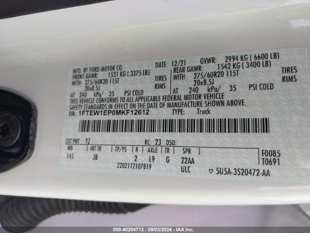 Ford F-150 Xl 2021 1FTEW1EP0MKF12612 Image 9