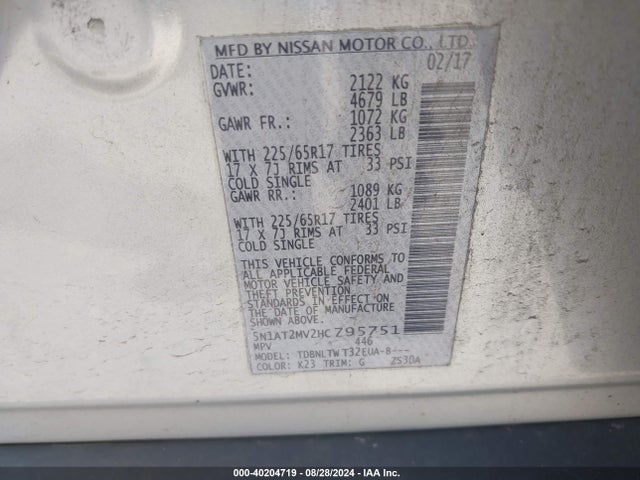 Nissan ROGUE SV 2017 5N1AT2MV2HC795751 Image 9