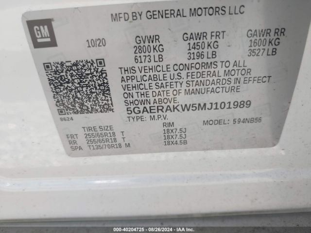 5GAERAKW5MJ101989 Buick Enclave Fwd Preferred