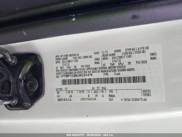 Ford F-150 Xl 2018 1FTMF1CB9JKC91476 Image 9