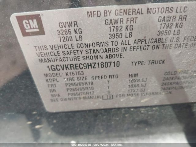 1GCVKREC9HZ180710 Chevrolet Silverado 1500 2lt