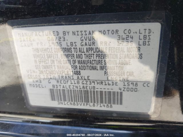 3N1CN8DVXPL871488 Nissan Versa 1.6 S Xtronic Cvt