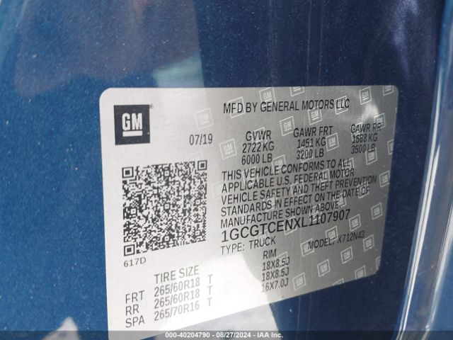 1GCGTCENXL1107907 Chevrolet Colorado 4wd  Short Box Lt