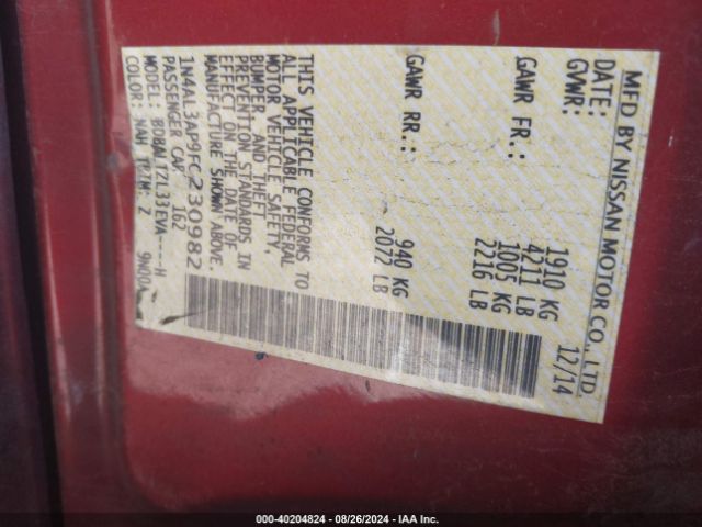 1N4AL3AP9FC230982 Nissan Altima 2.5 Sl