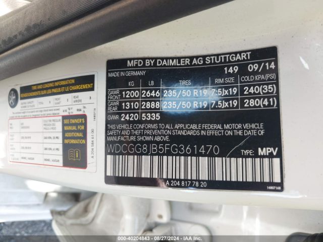 WDCGG8JB5FG361470 Mercedes-Benz Glk 350 4matic