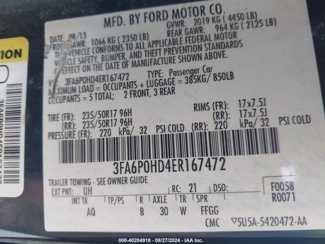 Ford FUSION SE 2014 3FA6P0HD4ER167472 Image 9