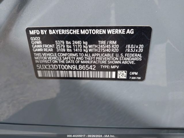 5UX33DT00N9L86542 BMW X4 Xdrive30i