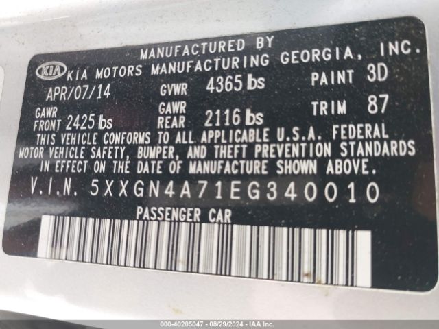 5XXGN4A71EG340010 KIA OPTIMA EX