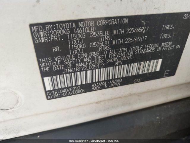 JTMK1RFV2LD054121 Toyota RAV4 LE