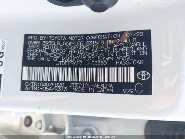 Toyota COROLLA LE 2020 JTDEPRAE3LJ103380 Image 9