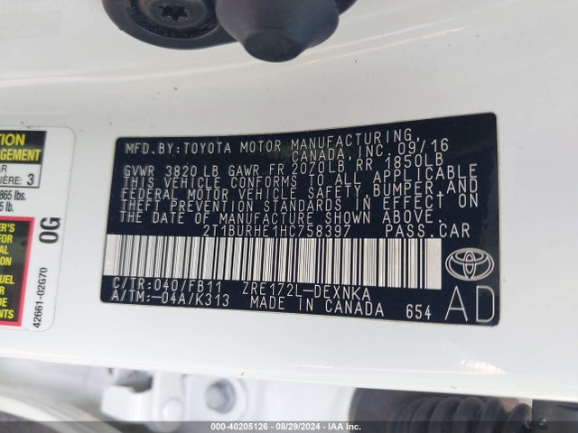 Toyota COROLLA LE 2017 2T1BURHE1HC758397 Image 9