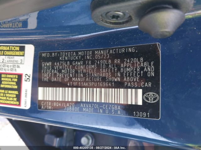 4T1F11AK9PU169641 Toyota CAMRY XLE