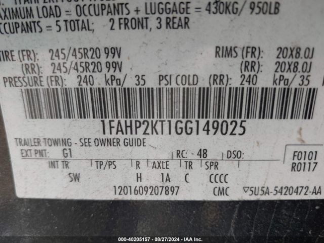 1FAHP2KT1GG149025 Ford TAURUS SHO