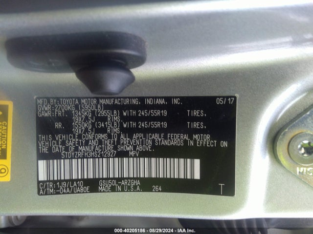 Toyota Highlander Limited Platinum 2017 5TDYZRFH3HS212927 Image 9