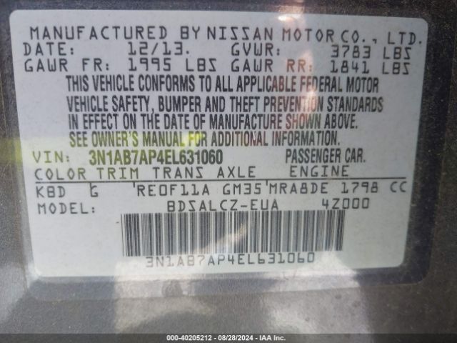 3N1AB7AP4EL631060 Nissan SENTRA S