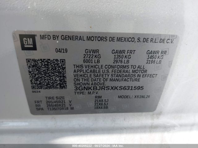 3GNKBJRSXKS631595 Chevrolet BLAZER RS