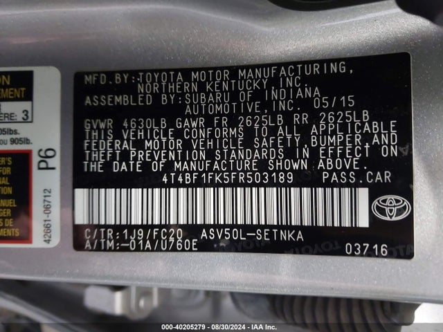 Toyota CAMRY LE 2015 4T4BF1FK5FR503189 Image 9