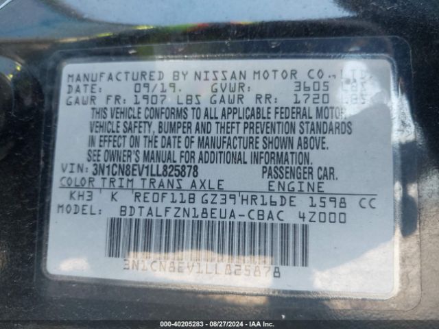 Nissan Versa Sv Xtronic Cvt 2020 3N1CN8EV1LL825878 Image 9