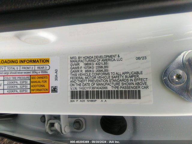 Honda ACCORD EX 2023 1HGCY1F36PA042966 Image 9