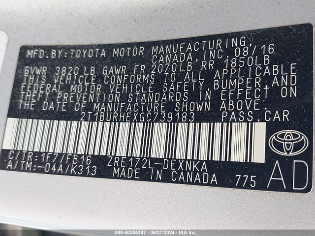Toyota COROLLA LE 2016 2T1BURHEXGC739183 Image 9