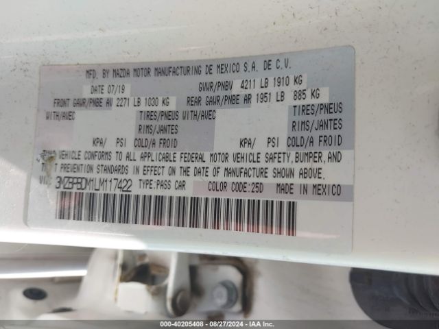 3MZBPBDM1LM117422 Mazda Mazda3 Preferred Package