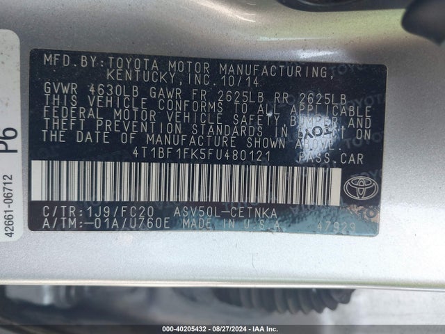 Toyota CAMRY LE 2015 4T1BF1FK5FU480121 Image 9
