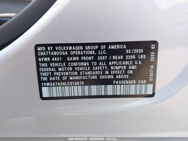 1VWSA7A34LC014670 Volkswagen Passat 2.0t Se