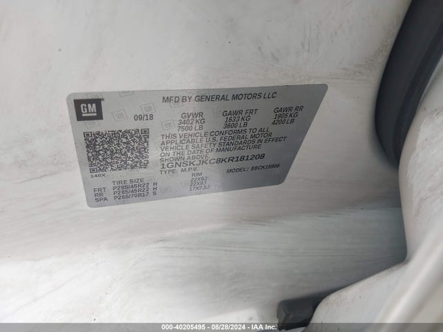 Chevrolet Suburban Premier 2019 1GNSKJKC8KR181208 Image 9