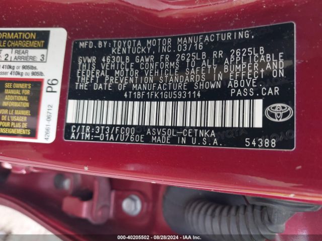 4T1BF1FK1GU593114 Toyota CAMRY LE