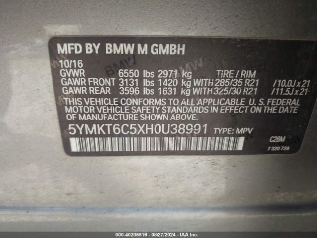 5YMKT6C5XH0U38991 BMW X5 M
