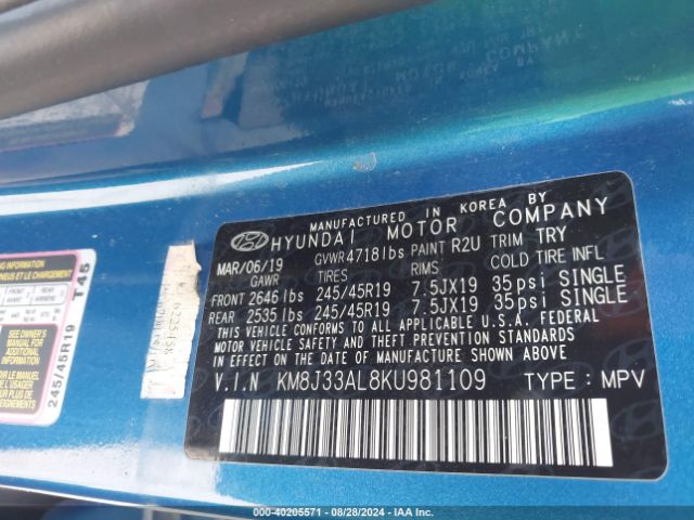 KM8J33AL8KU981109 Hyundai Tucson Sport