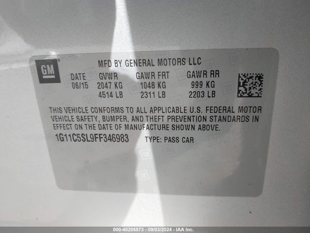 Chevrolet MALIBU 1LT 2015 1G11C5SL9FF346983 Image 9