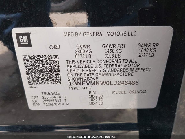 Chevrolet Traverse Awd 2fl 2020 1GNEVMKW0LJ246486 Image 9
