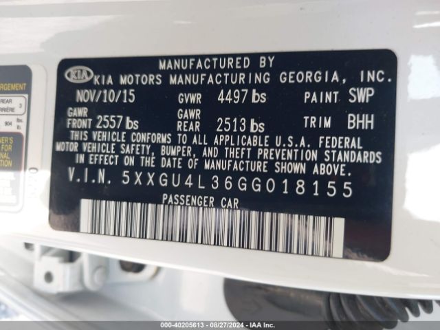 5XXGU4L36GG018155 KIA OPTIMA EX