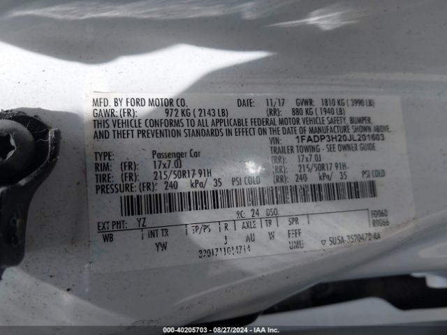 1FADP3H20JL201603 Ford FOCUS SEL