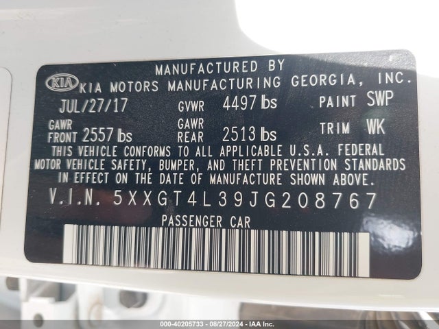 KIA Optima Lx 2018 5XXGT4L39JG208767 Image 9