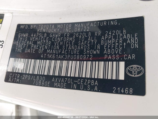 Toyota CAMRY XSE 2023 4T1K61AK3PU080972 Image 9