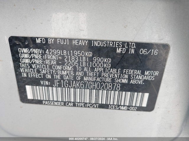 JF1GJAK67GH020878 Subaru Impreza 2.0i Limited