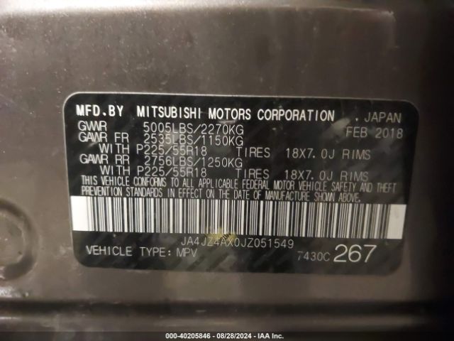 2018 MITSUBISHI OUTLANDER JA4JZ4AX0JZ051549 Photo 8