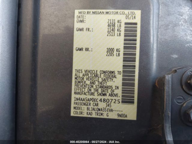 1N4AA5AP0EC480725 Nissan Maxima 3.5 S/3.5 Sv