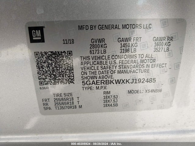 5GAERBKWXKJ192485 Buick Enclave Fwd Essence