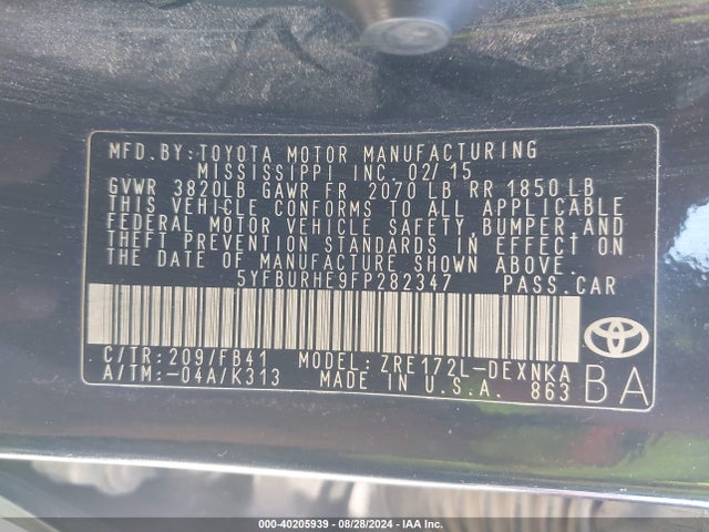 Toyota Corolla Le Plus 2015 5YFBURHE9FP282347 Image 9