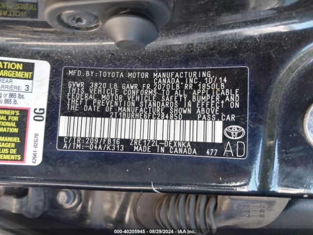 2T1BURHE6FC284850 Toyota COROLLA LE