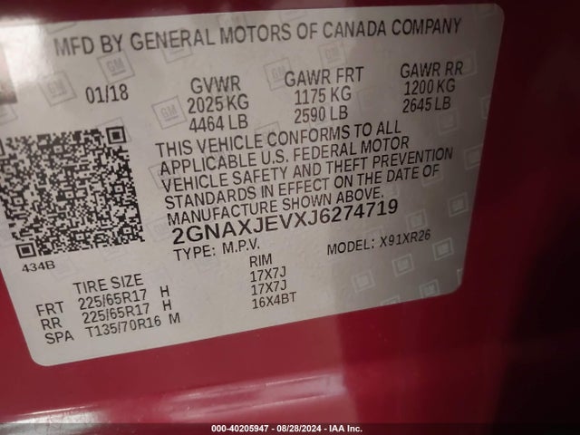 Chevrolet EQUINOX LT 2018 2GNAXJEVXJ6274719 Image 9