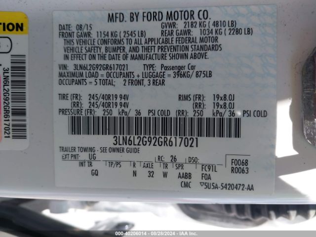 3LN6L2G92GR617021 Lincoln MKZ