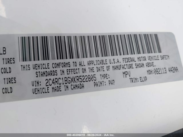 2019 CHRYSLER PACIFICA 2C4RC1BGXKR522805 Photo 8