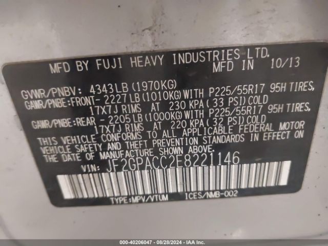 JF2GPACC2E8221146 Subaru Xv Crosstrek 2.0i Premium