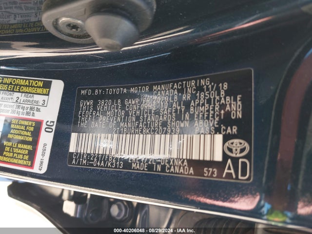 Toyota COROLLA LE 2019 2T1BURHE8KC207939 Image 9