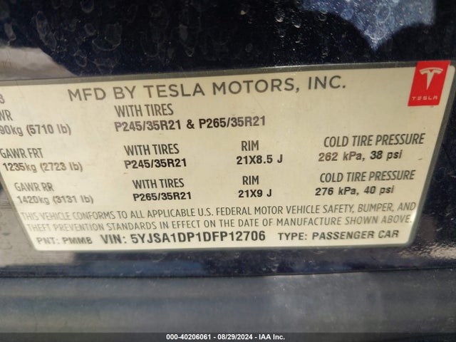 2013 TESLA MODEL S 5YJSA1DP1DFP12706 Photo 8